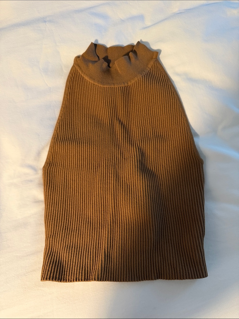 Babaton Ribbed Halter Mock Neck Top - Brown